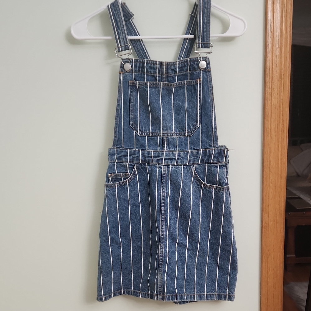 Divided Blue and White Striped Denim Overalls